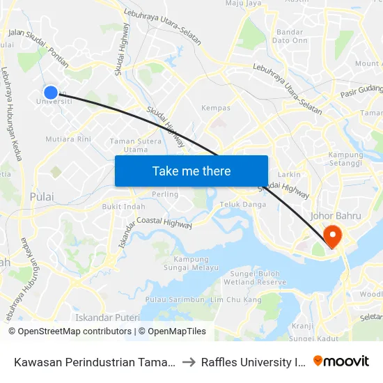 Kawasan Perindustrian Taman Universiti to Raffles University Iskandar map