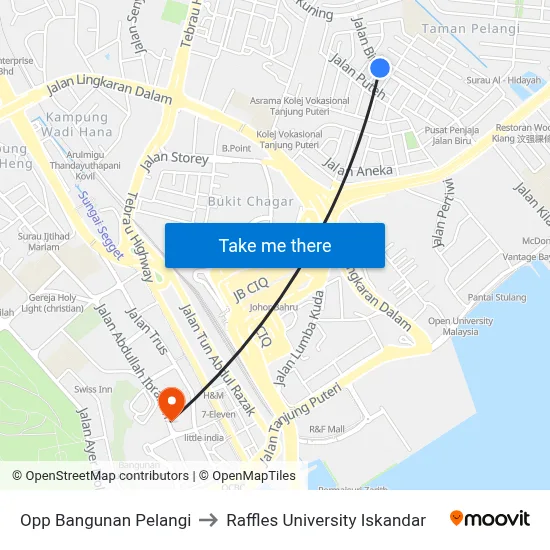 Opp Bangunan Pelangi to Raffles University Iskandar map