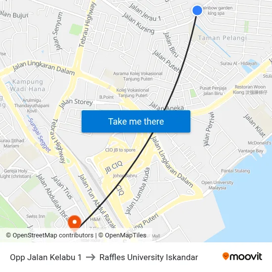 Opp Jalan Kelabu 1 to Raffles University Iskandar map