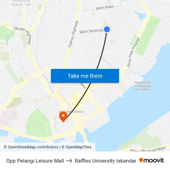 Opp Pelangi Leisure Mall to Raffles University Iskandar map