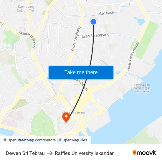 Dewan Sri Tebrau to Raffles University Iskandar map