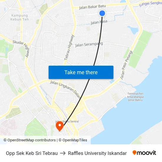 Opp Sek Keb Sri Tebrau to Raffles University Iskandar map