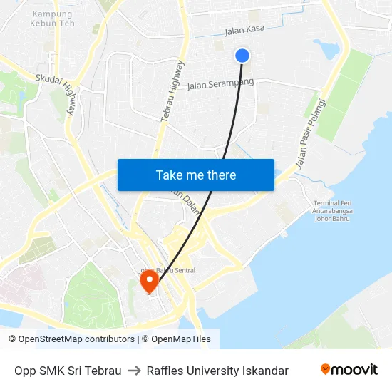 Opp SMK Sri Tebrau to Raffles University Iskandar map
