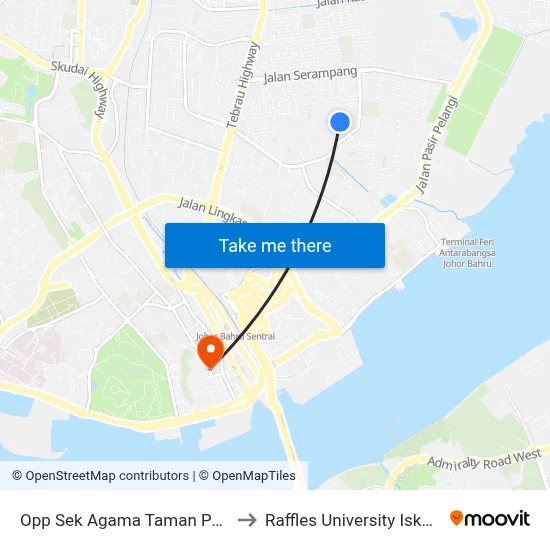 Opp Sek Agama Taman Pelangi to Raffles University Iskandar map