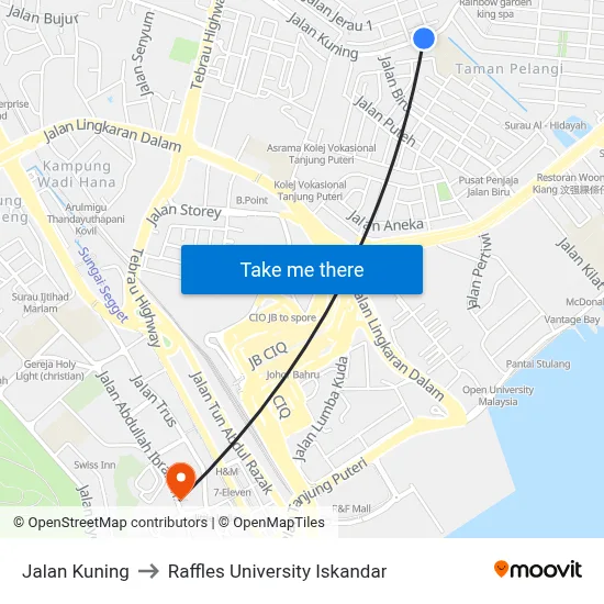 Jalan Kuning to Raffles University Iskandar map