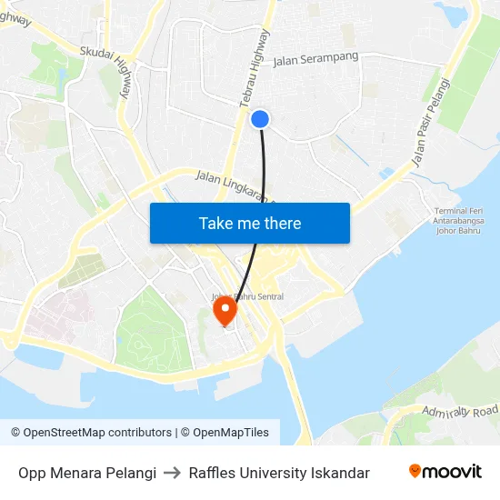 Opp Menara Pelangi to Raffles University Iskandar map