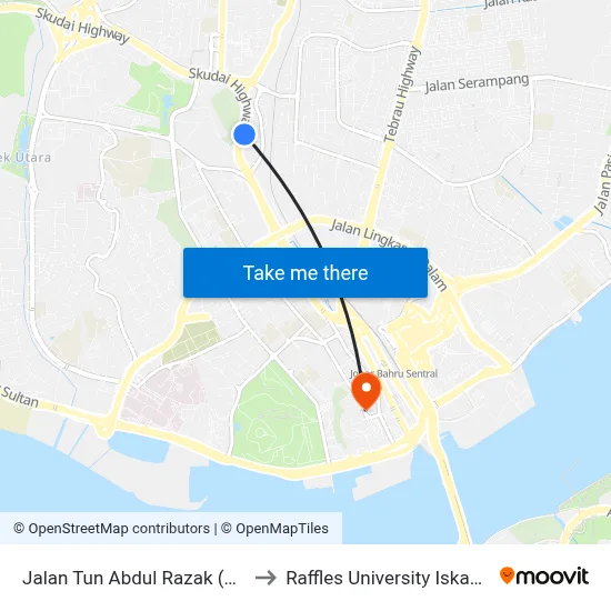 Jalan Tun Abdul Razak (Opp) to Raffles University Iskandar map