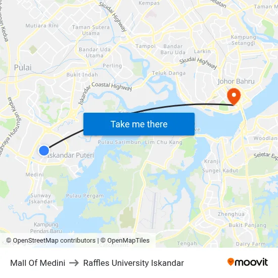 Mall Of Medini to Raffles University Iskandar map