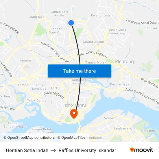 Hentian Setia Indah to Raffles University Iskandar map