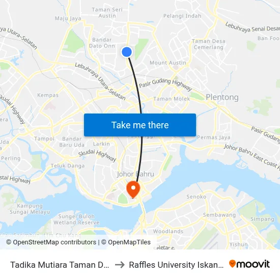 Tadika Mutiara Taman Daya to Raffles University Iskandar map