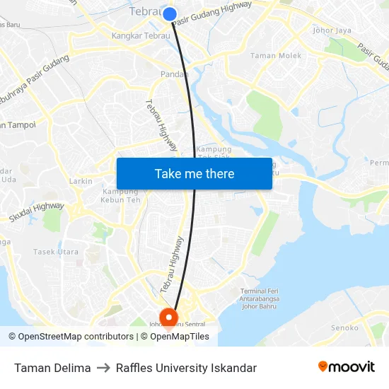 Taman Delima to Raffles University Iskandar map