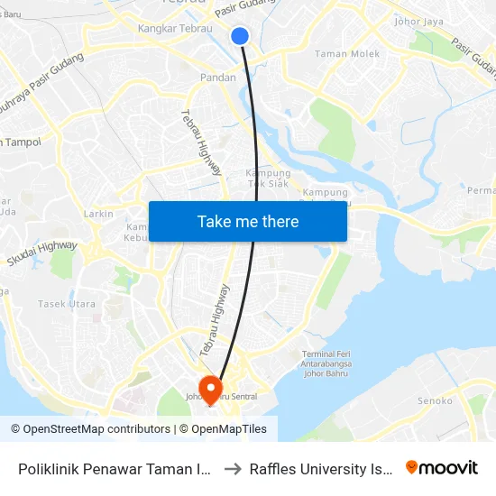 Poliklinik Penawar Taman Istimewa to Raffles University Iskandar map