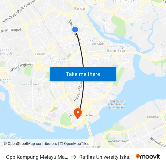 Opp Kampung Melayu Majidee to Raffles University Iskandar map