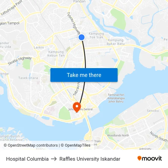 Hospital Columbia to Raffles University Iskandar map