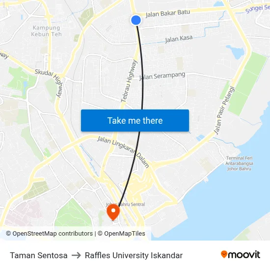 Taman Sentosa to Raffles University Iskandar map