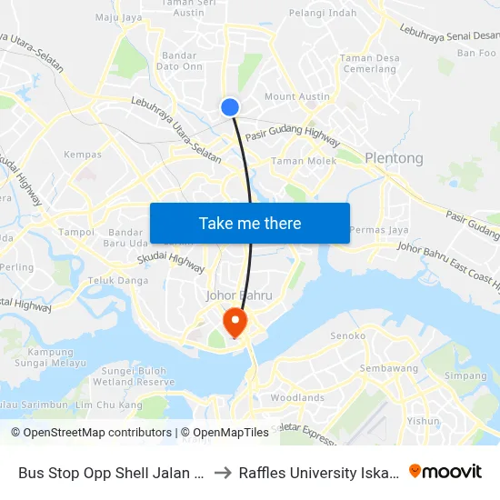 Bus Stop Opp Shell Jalan Daya to Raffles University Iskandar map
