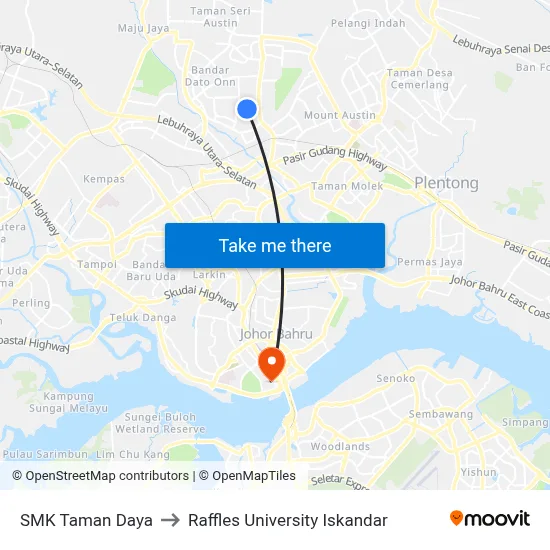 SMK Taman Daya to Raffles University Iskandar map