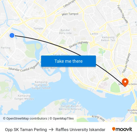 Opp SK Taman Perling to Raffles University Iskandar map