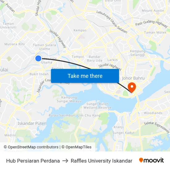 Hub Persiaran Perdana to Raffles University Iskandar map