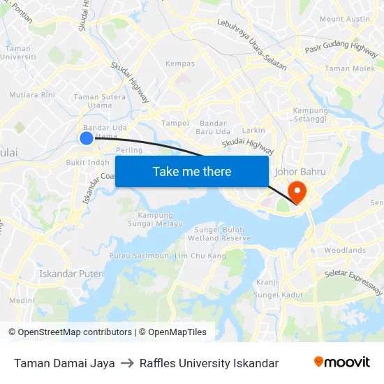 Taman Damai Jaya to Raffles University Iskandar map