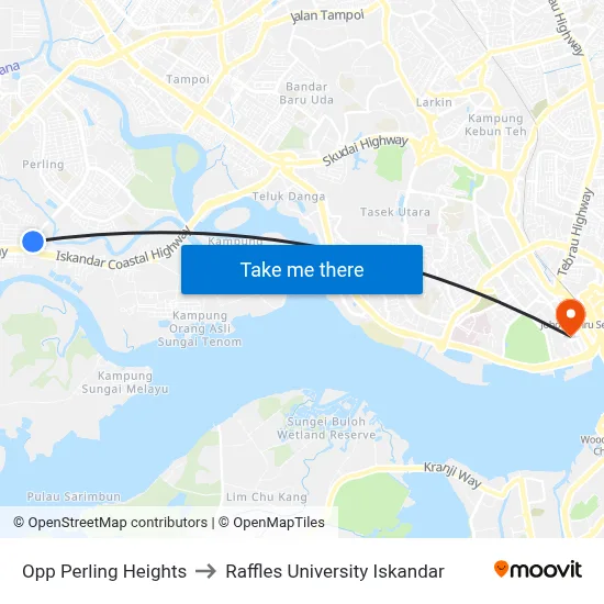 Opp Perling Heights to Raffles University Iskandar map