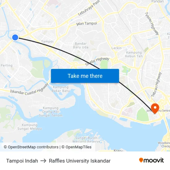 Tampoi Indah to Raffles University Iskandar map