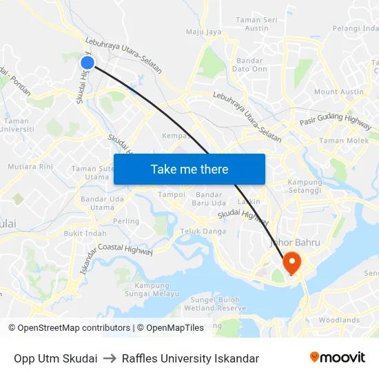 Opp Utm Skudai to Raffles University Iskandar map