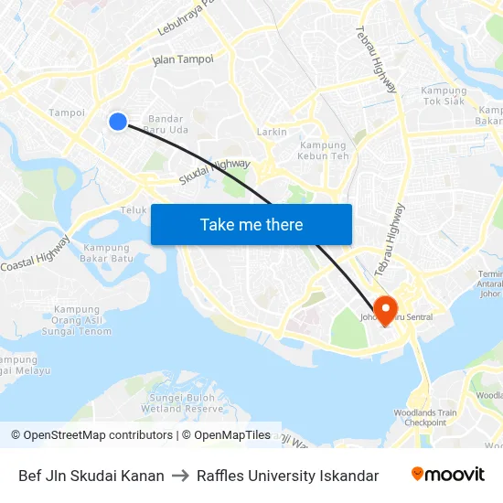 Bef Jln Skudai Kanan to Raffles University Iskandar map