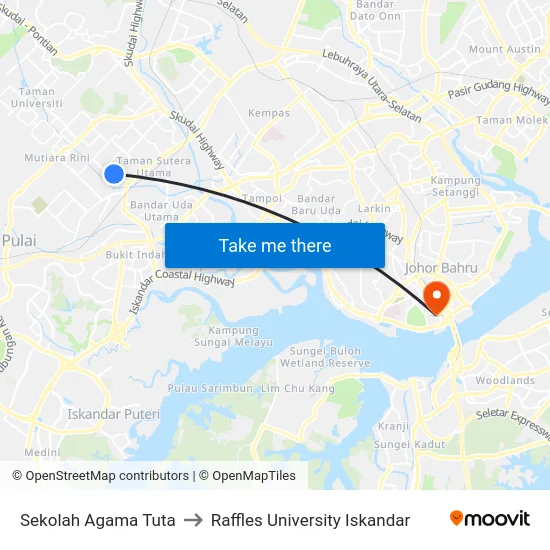 Sekolah Agama Tuta to Raffles University Iskandar map