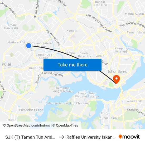 SJK (T) Taman Tun Aminah to Raffles University Iskandar map