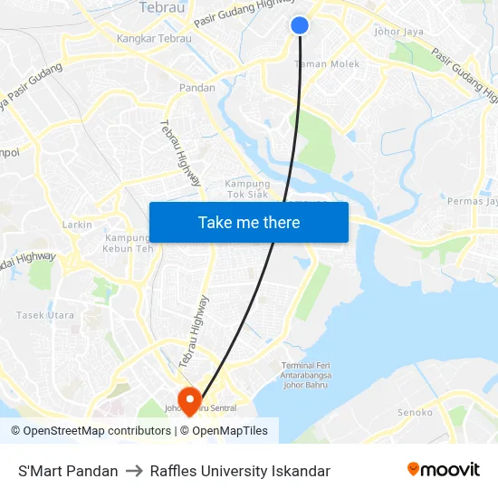 S'Mart Pandan to Raffles University Iskandar map