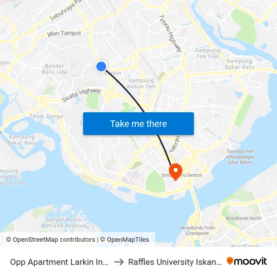 Opp Apartment Larkin Indah to Raffles University Iskandar map
