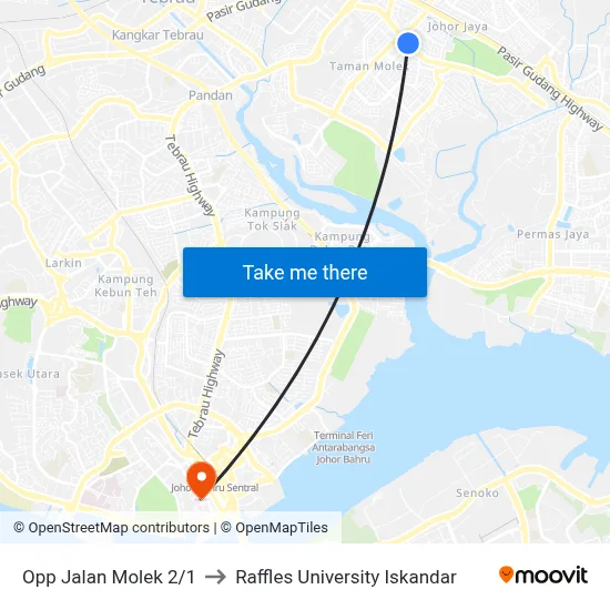 Opp Jalan Molek 2/1 to Raffles University Iskandar map