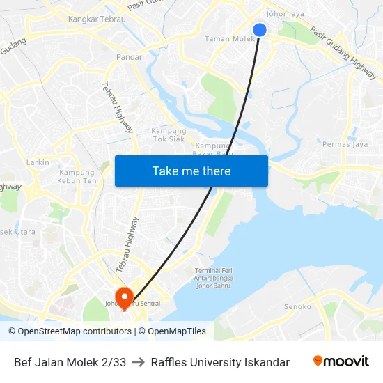 Bef Jalan Molek 2/33 to Raffles University Iskandar map