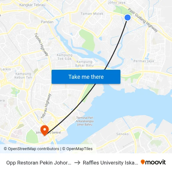Opp Restoran Pekin Johor Jaya to Raffles University Iskandar map