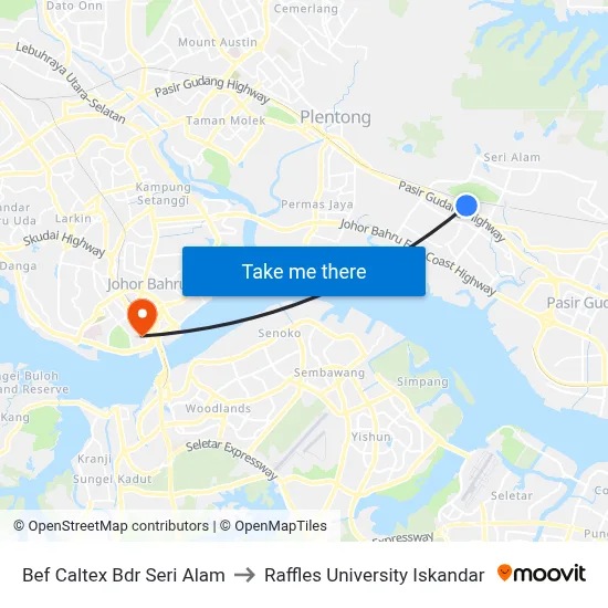 Bef Caltex Bdr Seri Alam to Raffles University Iskandar map