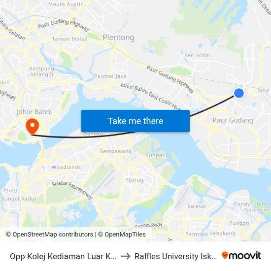 Opp Kolej Kediaman Luar Kampus to Raffles University Iskandar map