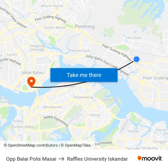 Opp Balai Polis Masai to Raffles University Iskandar map