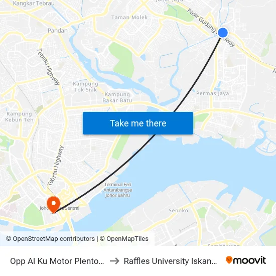 Opp Al Ku Motor Plentong to Raffles University Iskandar map