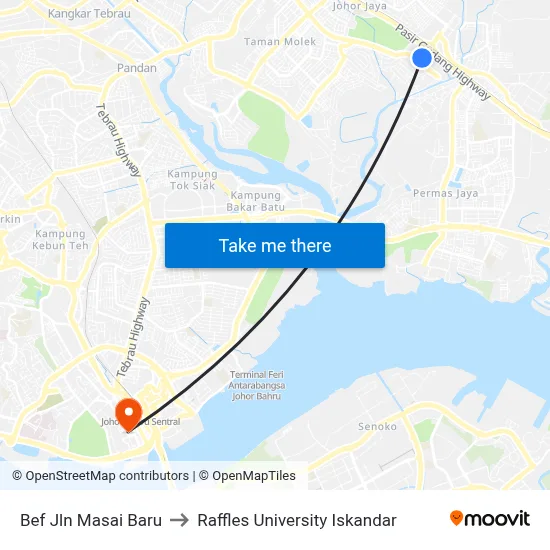 Bef Jln Masai Baru to Raffles University Iskandar map