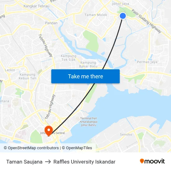 Taman Saujana to Raffles University Iskandar map