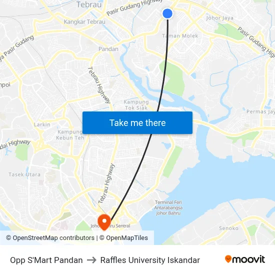 Opp S'Mart Pandan to Raffles University Iskandar map