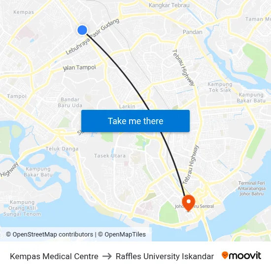 Kempas Medical Centre to Raffles University Iskandar map