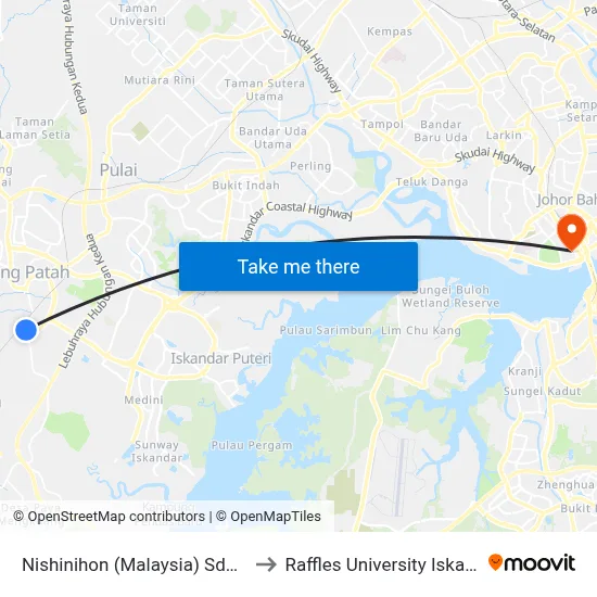 Nishinihon (Malaysia) Sdn Bhd to Raffles University Iskandar map