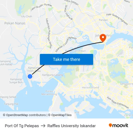 Port Of Tg Pelepas to Raffles University Iskandar map