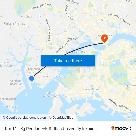 Km 11 - Kg Pendas to Raffles University Iskandar map