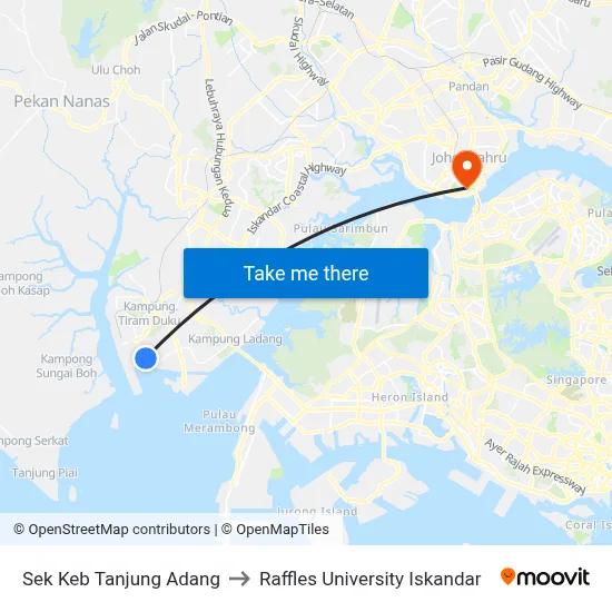Sek Keb Tanjung Adang to Raffles University Iskandar map