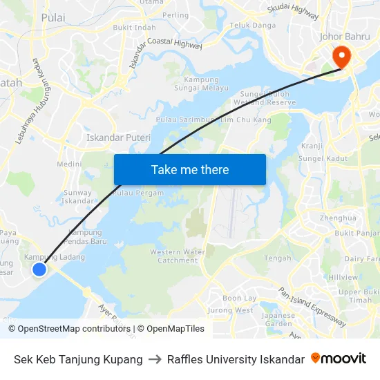 Sek Keb Tanjung Kupang to Raffles University Iskandar map