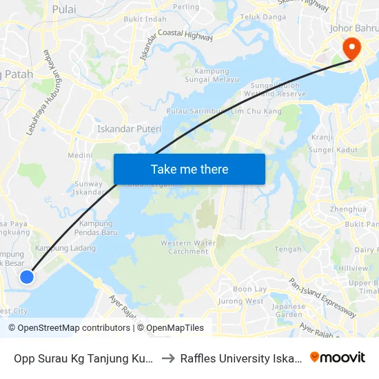 Opp Surau Kg Tanjung Kupang to Raffles University Iskandar map
