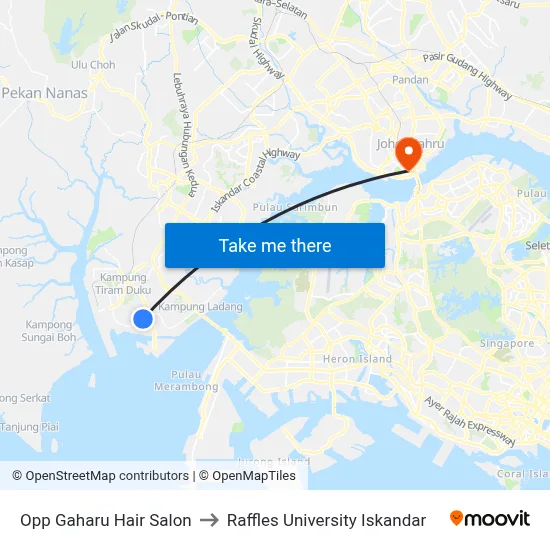 Opp Gaharu Hair Salon to Raffles University Iskandar map